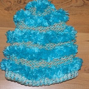 NEW Handmade oversized slouchy beanie hat cap blue fluffy